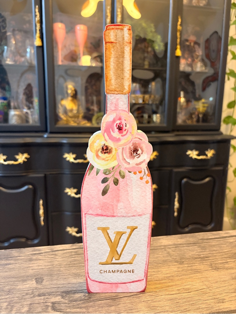3D Inspired Pink Champagne Bottle Decorative Accent - Picture 2 of 9